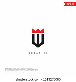 Letter W shield with crown logo design template. Universal vector icon. Modern logotype symbol