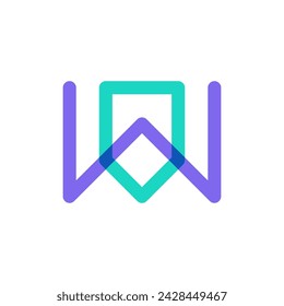 Letter W shield line overlapping color logo