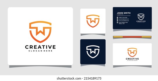 Letter W Shield Logo Template With Business Card Design Inspiration