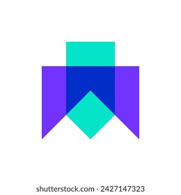 Letter W shield overlapping color logo design