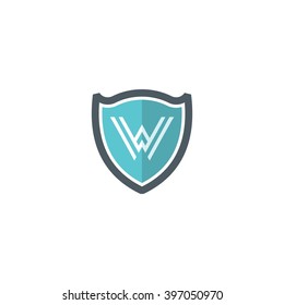  Letter W in shield/crest logo icon. Alphabet logotype vector design template.