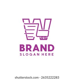 Letter W shopping cart line simple logo design, logo for your company
