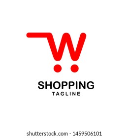 Letter w shopping logo red color with basket illustration