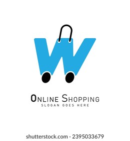 Letter W for Shopping Logo template, ecommerce icon. Alphabet W bag design concept vector logo