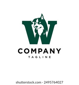 Letter W Siberian Husky Dog Logo