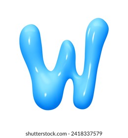 letter W. letter sign blue color. Realistic 3d design in cartoon liquid paint style. Isolated on white background. vector illustration