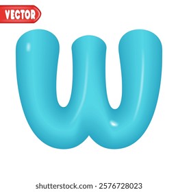 letter W. letter sign blue color. Realistic 3d design Glossy letters in cartoon balloon style. Isolated on white background. vector illustration