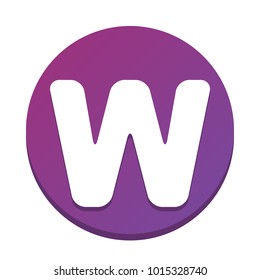 Letter W sign design template element. Vector. White icon with flat shadow on purpureus circle at white background. Isolated.