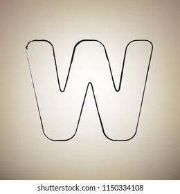 Letter W sign design template element. Vector. Brush drawed black icon at light brown background.