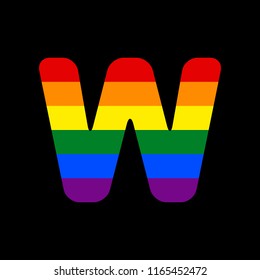 Letter W sign design template element. Vector. Icon with colors of LGBT flag at black background.