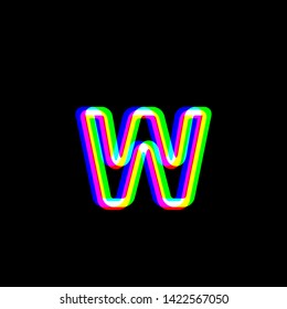 Letter W sign design template element. Red, green and blue unfocused contour icon at black background. Illustration.
