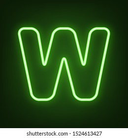 Letter W sign design template element. Green neon icon in the dark. Blurred lightening. Illustration.
