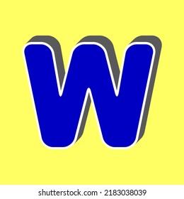 Letter W sign design template element. Blue Icon with white stroke in 3d at yellow Background. Illustration.