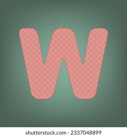 Letter W sign design template element. Apricot Icon with Brick Red parquet floor graphic pattern on a Ebony background. Feldgrau. Green. Illustration.