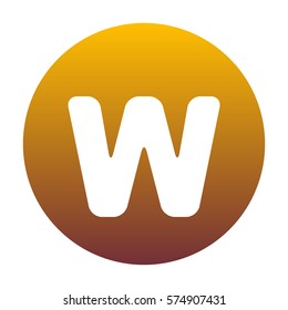 Letter W sign design template element. White icon in circle with golden gradient as background. Isolated.