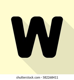 Letter W sign design template element. Black icon with flat style shadow path on cream background.
