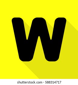 Letter W sign design template element. Black icon with flat style shadow path on yellow background.