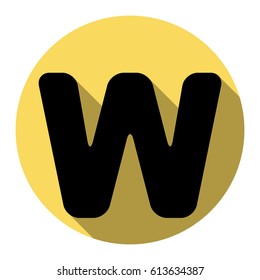 Letter W sign design template element. Vector. Flat black icon with flat shadow on royal yellow circle with white background. Isolated.
