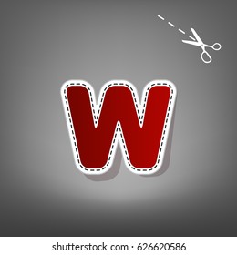 Letter W sign design template element. Vector. Red icon with for applique from paper with shadow on gray background with scissors.