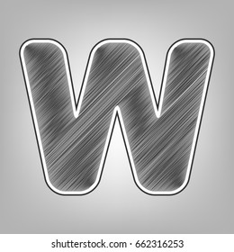 Letter W sign design template element. Vector. Pencil sketch imitation. Dark gray scribble icon with dark gray outer contour at gray background.