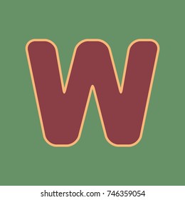 Letter W sign design template element. Vector. Cordovan icon and mellow apricot halo with light khaki filled space at russian green background.