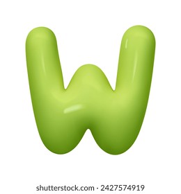 letter W. letter sign green color. Realistic 3d design in cartoon balloon style. Isolated on white background. vector illustration