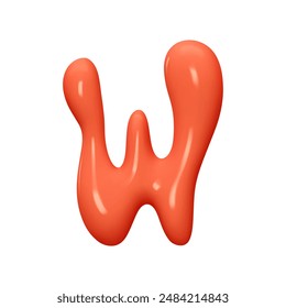 letter W. letter sign red color. Realistic 3d design in cartoon liquid paint style. Isolated on white background. vector illustration
