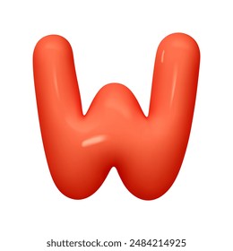 letter W. letter sign red color. Realistic 3d design in cartoon balloon style. Isolated on white background. vector illustration