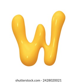 letter W. letter sign yellow color. Realistic 3d design in cartoon liquid paint style. Isolated on white background. vector illustration