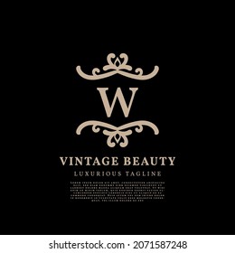 letra W simple cresta diseño de logotipo vintage de lujo para el cuidado de la belleza, medios de vida y marca de moda