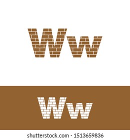 Letter W simple logo icon, with brick texture vector