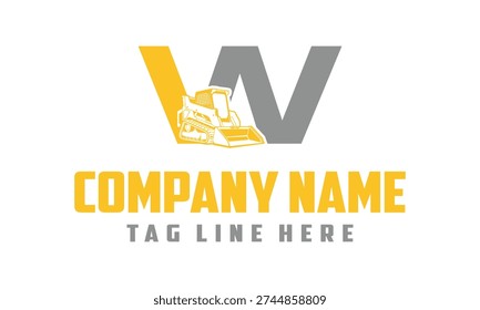 Letter W Skid steer loader logo vector 