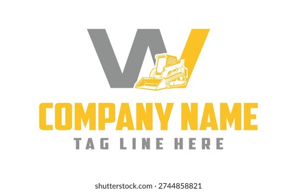 Letter W Skid steer loader logo vector 