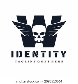 Letter W Skull Wings Logo Design