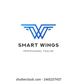 Letter W Smart Wings Logo Design Template
