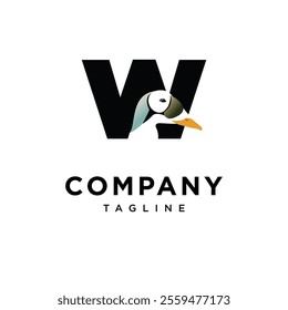 Letter W Spectacled Eider Logo Icon Vector