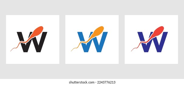 Letter W Sperm Cell Logo Template. Sperm Bank Medical Symbol