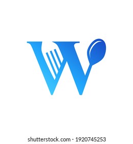 Letter W Spoon and Fork Logo Design Vecktor