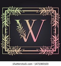 letter W in square frame with leafs