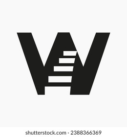 Letter W Stair Logo. Step Logo Symbol Alphabet Based Vector Template