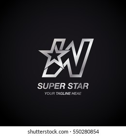 Letter W Star logo,Silver Color,Winner, Award, Premium logotype