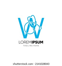 Letter W Stethoscope Logo Design Vector Icon Graphic Emblem Illustration 