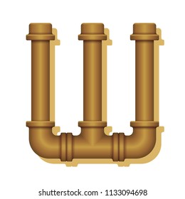 Letter W stylized as a pipes. Loft, steam punk style. Vector font.