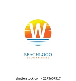 Letter W Sunset logo design Vector illustration