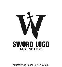 Letter W Sword Logo Design Template Inspiration, Vector Illustration.
