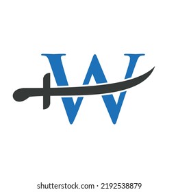 Letter W Swords Logo Vector Template. Swords Icon For Protection and Privacy Symbol