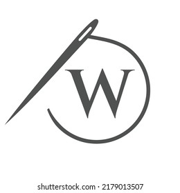 Letter W Tailor Logo, Needle and Thread Logotype for Garment, Embroider, Textile, Fashion, Cloth, Fabric