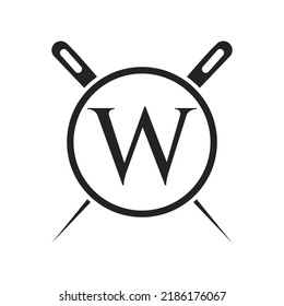 Letter W Tailor Logo, Needle and Thread Combination for Embroider, Textile, Fashion, Cloth, Fabric Template