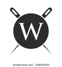 Letter W Tailor Logo, Needle and Thread Combination for Embroider, Textile, Fashion, Cloth, Fabric Template