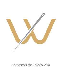 Letter W Tailor Sewing Needle Logo Design Concept For Embroider, Textile, Fashion, Cloth, Fabric Symbol